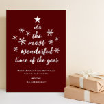 Die wunderbarste Zeit des Jahres Rotes Skript Non- Feiertagskarte<br><div class="desc">Die schönste Zeit des Jahres Red Script Non Foto Holiday Card. Senden Sie Ihren personalisierten und individuell gestaltbaren Urlaub an Freunde,  Kollegen und Familie in schlichten,  eleganten und modernen Foto Design festliche,  natürliche minimalistische Stilkarten! Unter der Kalligrafie finden Sie Ihre persönliche Grußbotschaft in der modernen Typografie.</div>