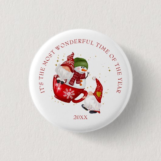 Die wunderbarste Zeit des Jahres Weihnachts-Gnom Button (Vorderseite)