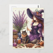 Die wunderschöne Hexe Lila mit Katzenlavender Postkarte (Vorne/Hinten)