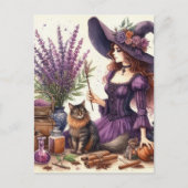 Die wunderschöne Hexe Lila mit Katzenlavender Postkarte (Vorderseite)