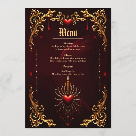 Die wunderschöne Kunst der gotischen Eleganz. Menükarte (Vorderseite)