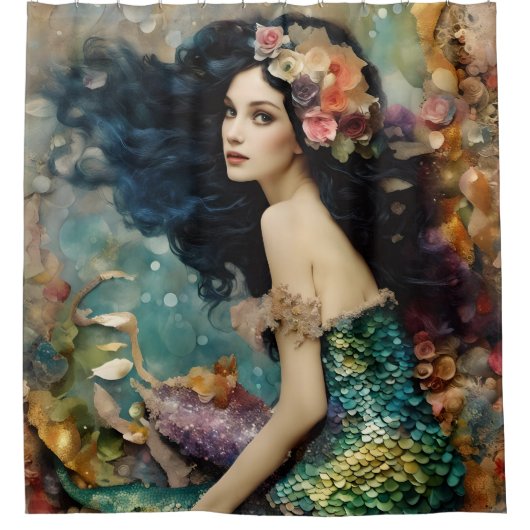 Die wunderschöne Meerjungfrau-Collage Duschvorhang (Vorderseite)