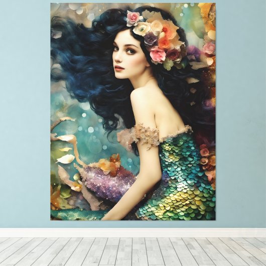 Die wunderschöne Meerjungfrau-Collage Leinwanddruck (Insitu (Holzboden))