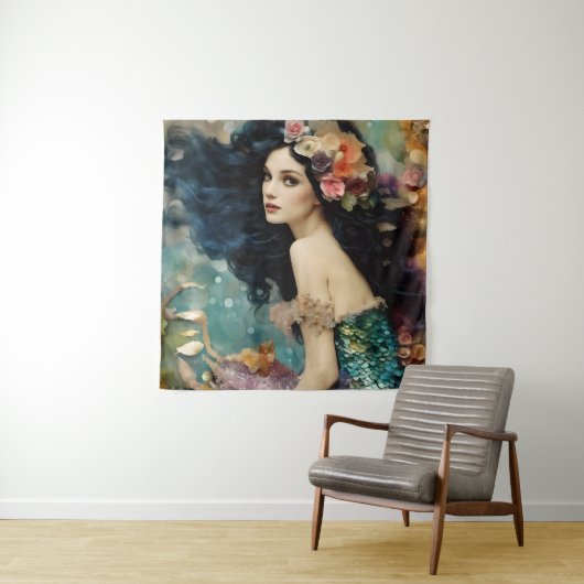 Die wunderschöne Meerjungfrau-Collage Wandteppich (Beispiel)