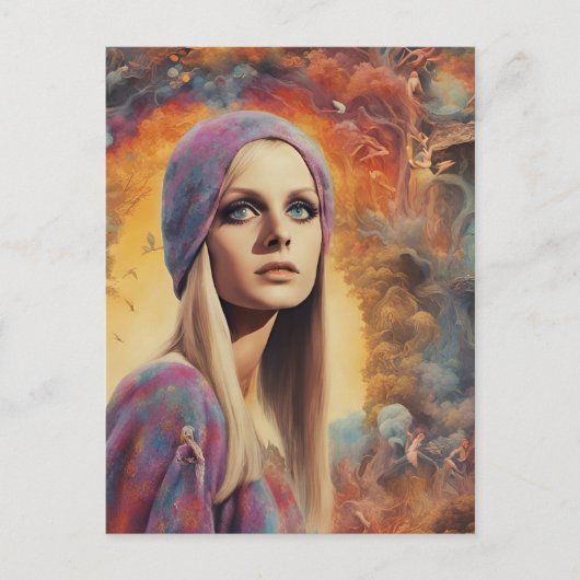 Die wunderschöne Retro Lady Painting Postcard Postkarte (Vorderseite)