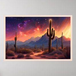 Die Wüste der Dusk Sequoia Cactus Colorful Art Poster