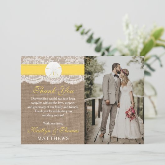 Die Yellow Sand Dollar Beach Hochzeitskollektion Dankeskarte (Stehend Vorderseite)