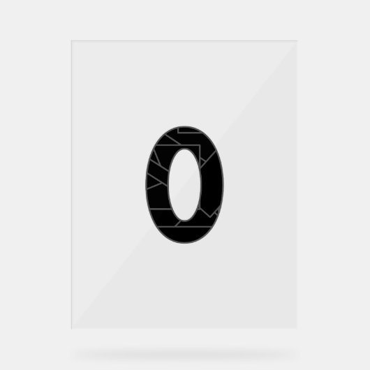 Die Zahl Null (0) in schwarz Acrylschild (Vorderseite)