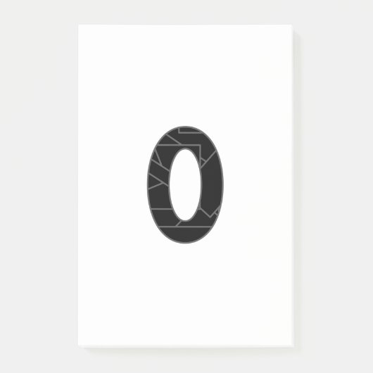 Die Zahl Null (0) in schwarz Post-it Klebezettel (Vorderseite)