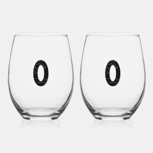 Die Zahl Null (0) in schwarz Weinglas Ohne Stiel (Vorderseite)