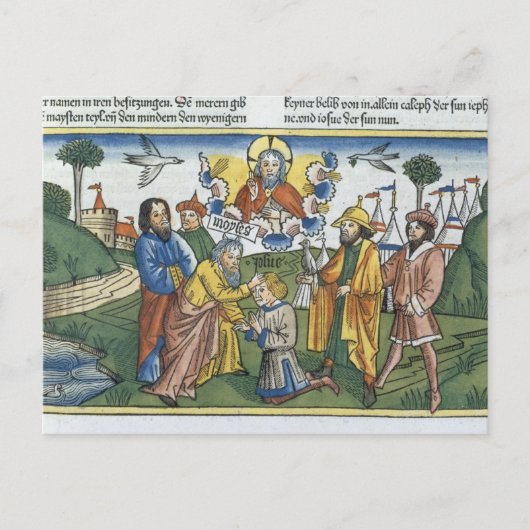 Die Zahlen 27 18-23 Moses legt seine Hand auf Josh Postkarte (Vorderseite)