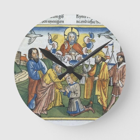 Die Zahlen 27 18-23 Moses legt seine Hand auf Josh Runde Wanduhr (Vorderseite)