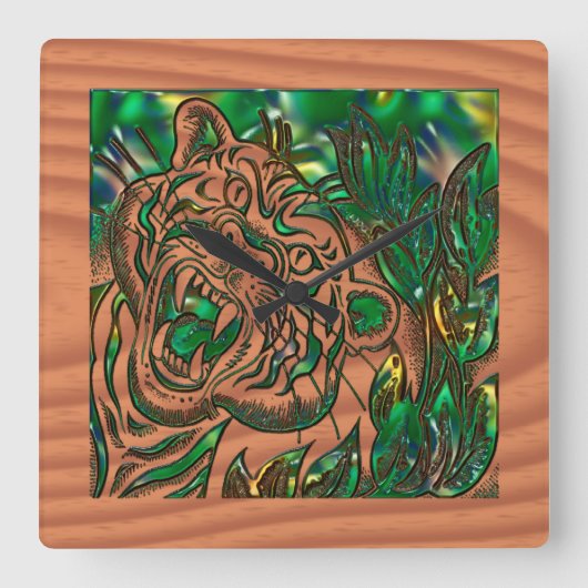 Die Zähmung des Tigers Quadratische Wanduhr (Vorderseite)