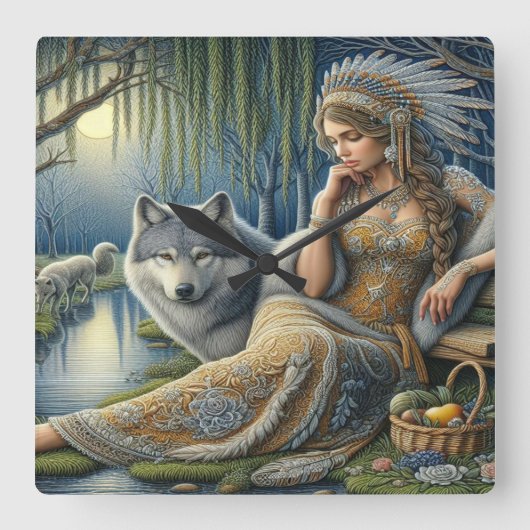 Die Zauberei Monlit im Mystischen Wald Quadratische Wanduhr (Vorderseite)