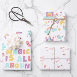 Die Zauberei Pastel Unicorn ist rund um den Geburt Geschenkpapier Set