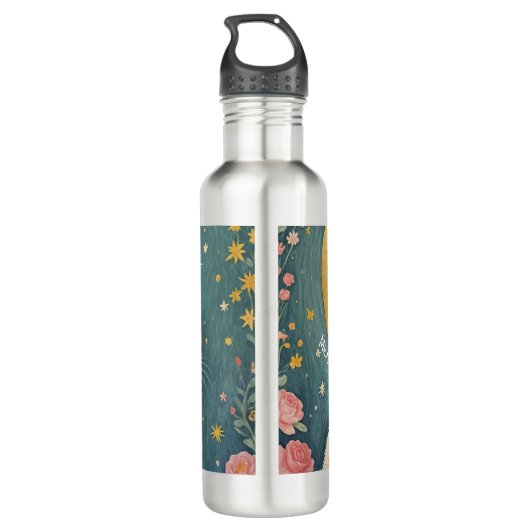 Die zauberhafte weiße Katze mit grünen Augen Edelstahlflasche (Rückseite)