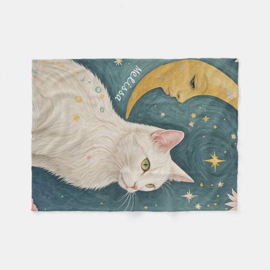 Die zauberhafte weiße Katze mit grünen Augen Fleecedecke (Vorderseite (Horizontal))