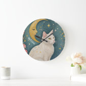 Die zauberhafte weiße Katze mit grünen Augen Große Wanduhr (Zuhause)