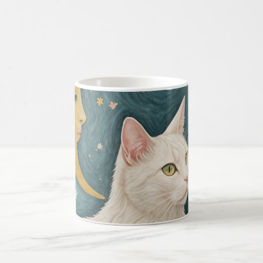 Die zauberhafte weiße Katze mit grünen Augen Kaffeetasse (Mittel)