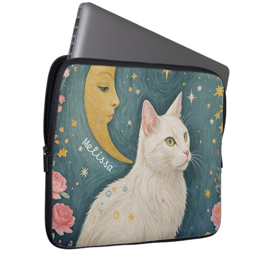 Die zauberhafte weiße Katze mit grünen Augen Laptopschutzhülle (Vorne Rechts)