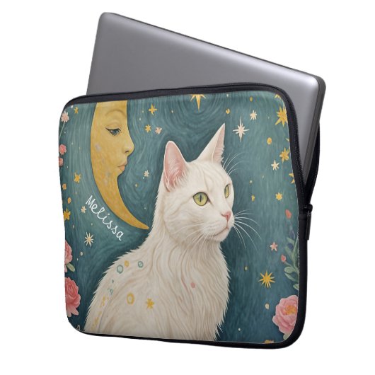 Die zauberhafte weiße Katze mit grünen Augen Laptopschutzhülle (Vorderseite Links)