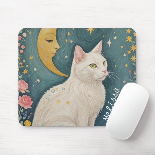 Die zauberhafte weiße Katze mit grünen Augen Mousepad (Mit Mouse)