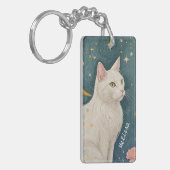 Die zauberhafte weiße Katze mit grünen Augen Schlüsselanhänger (Vorderseite links)