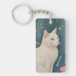 Die zauberhafte weiße Katze mit grünen Augen Schlüsselanhänger