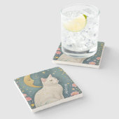 Die zauberhafte weiße Katze mit grünen Augen Steinuntersetzer (Seitenansicht)