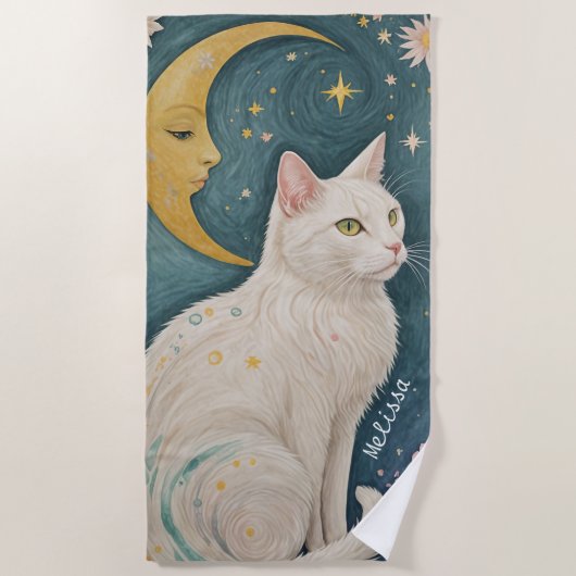 Die zauberhafte weiße Katze mit grünen Augen Strandtuch (Vorderseite)