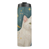 Die zauberhafte weiße Katze mit grünen Augen Thermosbecher (Vorderseite)