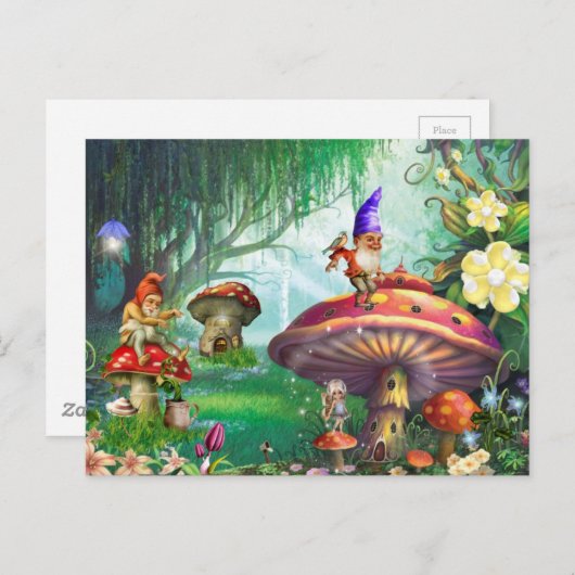 Die zauberhaften Gnome Pilze Blumengärten Postkarte (Vorne/Hinten)