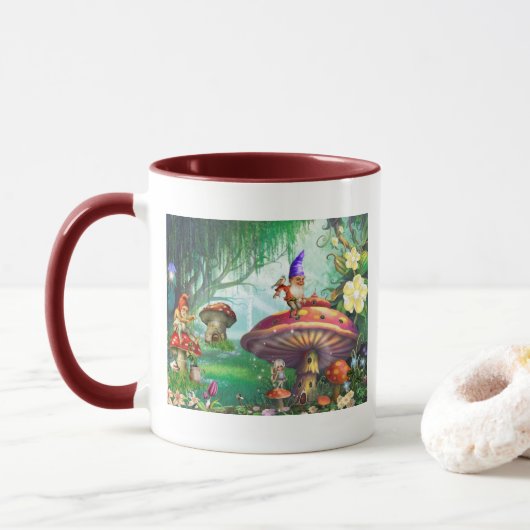 Die zauberhaften Gnome Pilze Blumengärten Tasse (Mit Donut)