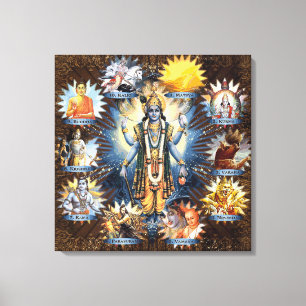 Die zehn Avatare von Vishnu - überzogene Canvas Leinwanddruck