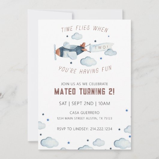 DIE ZEIT FLIEGT GEBURTSTAG! EINLADUNG (Vorderseite)