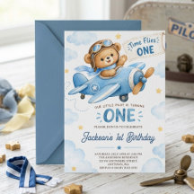 Die Zeit vergeht BLAUES Flugzeug Teddybär 1. Gebur