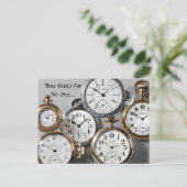 Die Zeit wartet auf niemanden... Uhren Postkarte (Stehend Vorderseite)