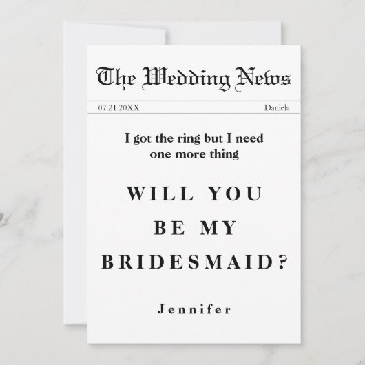 Die Zeitung Got den Ring zu meiner Brautjungfrau Einladung (Vorderseite)