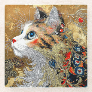 Die Zen-Katze Vintag Japanisch Ukiyo-e Glasuntersetzer