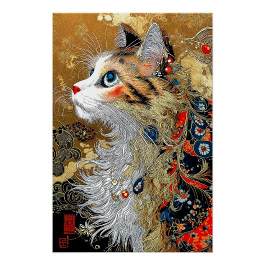 Die Zen-Katze | Vintag Japanisch Ukiyo-e Poster (Vorderseite)