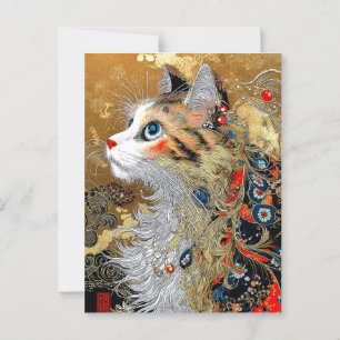Die Zen-Katze   Vintag Japanisch Ukiyo-e Postkarte