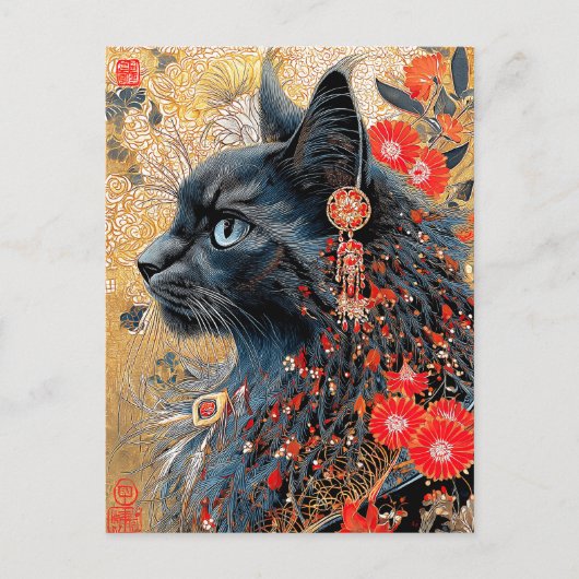 Die Zen-Katze | Vintag Japanisch Ukiyo-e Postkarte (Vorderseite)