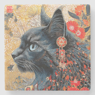 Die Zen-Katze Vintag Japanisch Ukiyo-e Steinuntersetzer