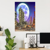 Die zerstörte Stadt | AI Art Poster (Heimbüro)