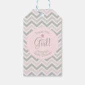 Die Zickzack, rosa graue Babydusche der Girl Geschenkanhänger (Rückseite)