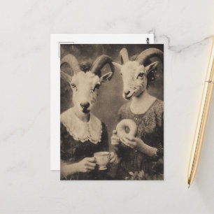 Die Ziegenfrauen Tee und Bagel Retro Schwarzweiß Postkarte