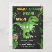 DIE ZIMMER UND DIE ZIMMER. Dinosaurier zum Geburts Einladung (Vorderseite)