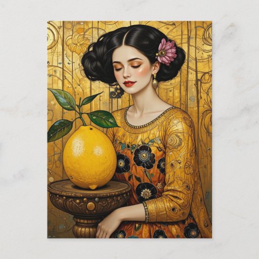 Die Zitrone und die Dame Postkarte (Vorderseite)