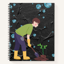 Die Zukunft des Wachstums: Kind pflanzt einen Baum Notizblock