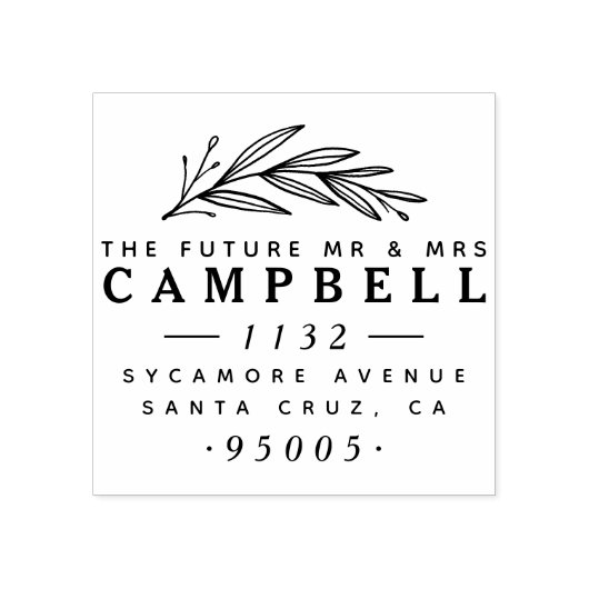 Die Zukunft Herr & Frau | Delicate Branch Address Gummistempel (Prägung)